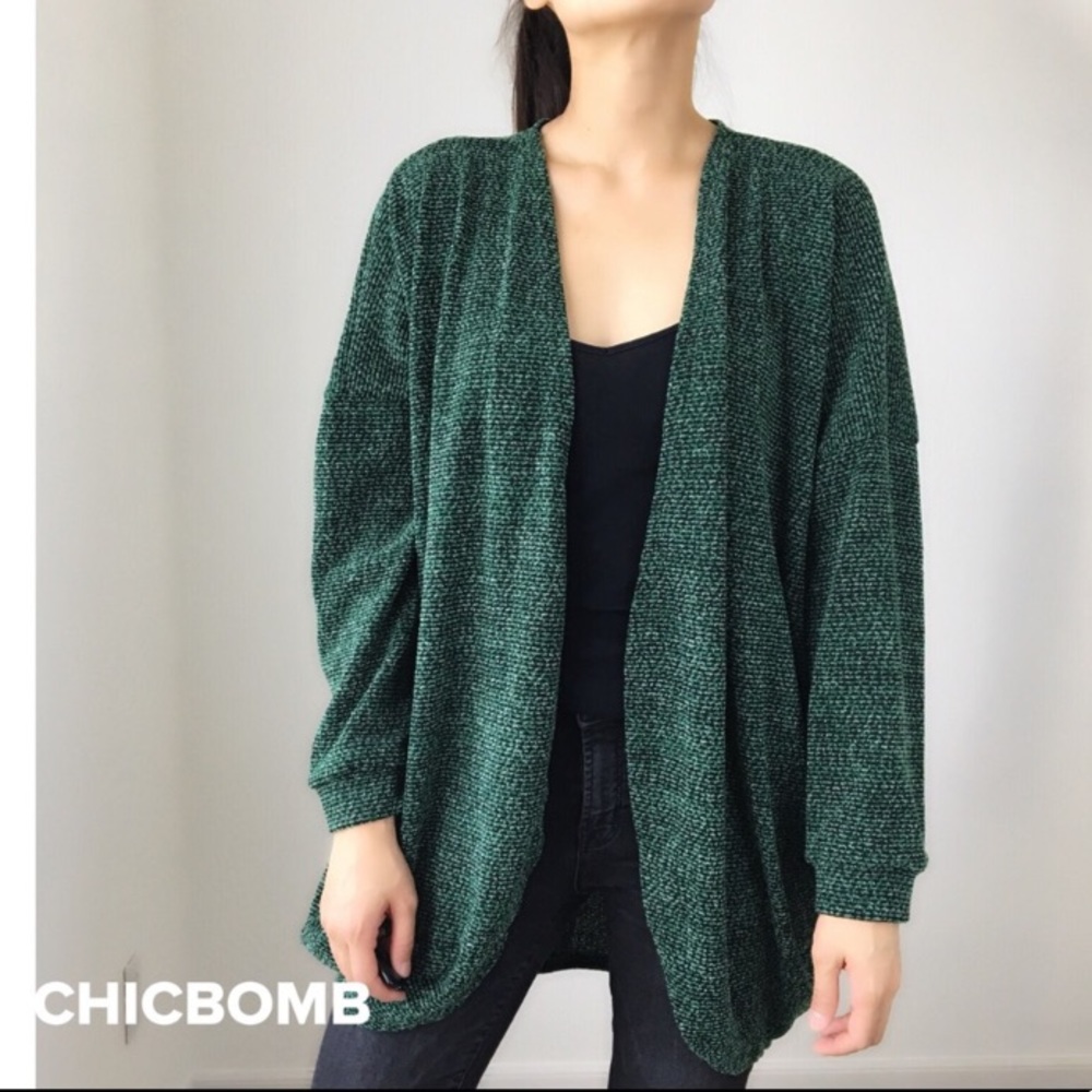 NEW Dark HUNTER GREEN open front Cardigan - Picture 2 of 7
